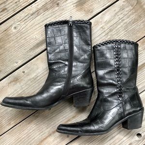 Stuart Weitzman Embossed Leather Boots with Zipper